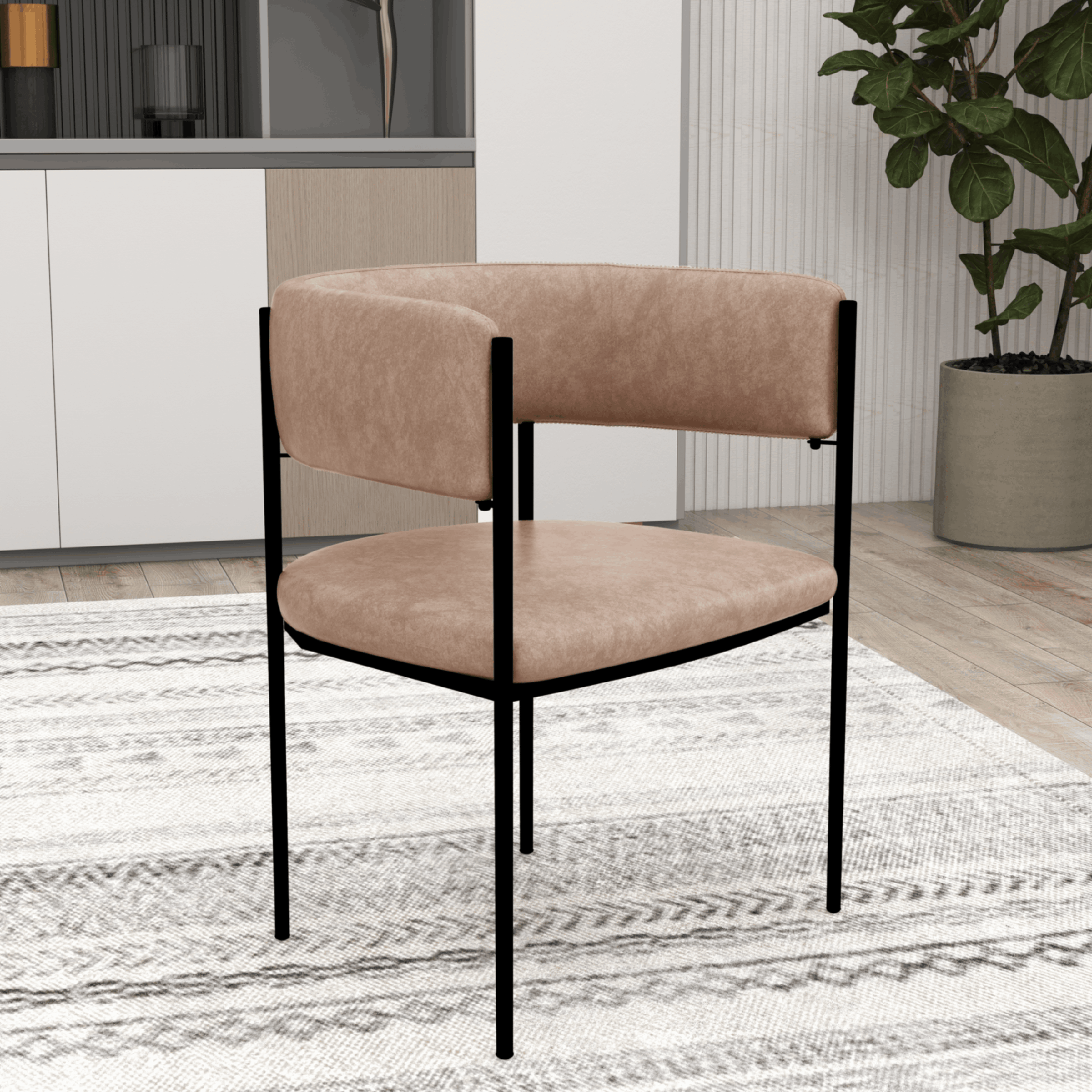 Cyril Dining Chair in Leather or Velvet with Open Back Design and Powder - Coated Iron Frame
