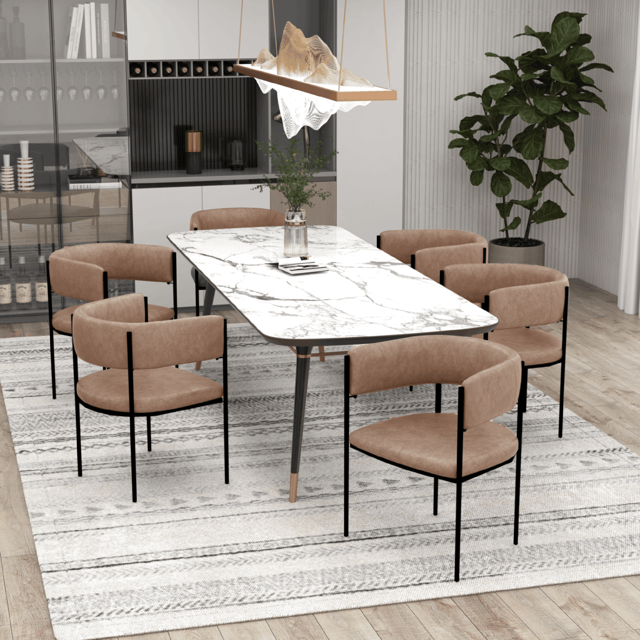 Cyril Dining Chair in Leather or Velvet with Open Back Design and Powder - Coated Iron Frame