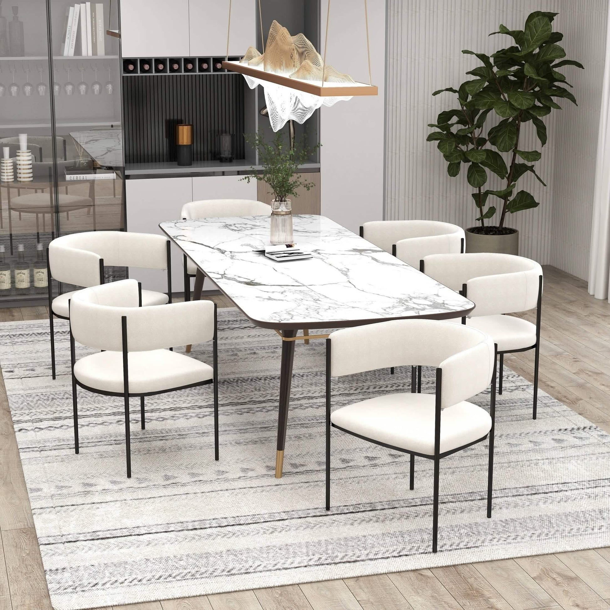 Cyril Dining Chair in Leather or Velvet with Open Back Design and Powder - Coated Iron Frame