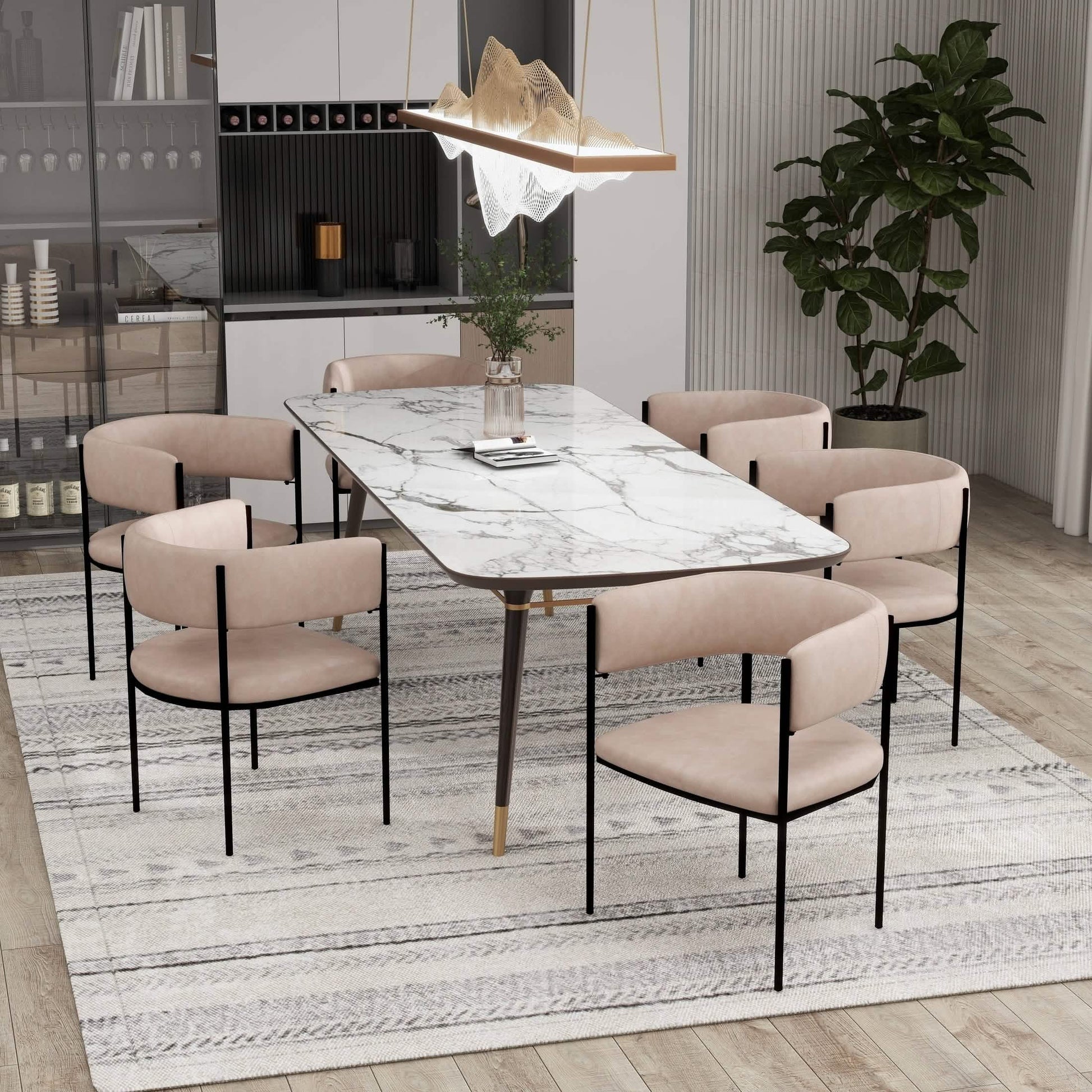 Cyril Dining Chair in Leather or Velvet with Open Back Design and Powder - Coated Iron Frame