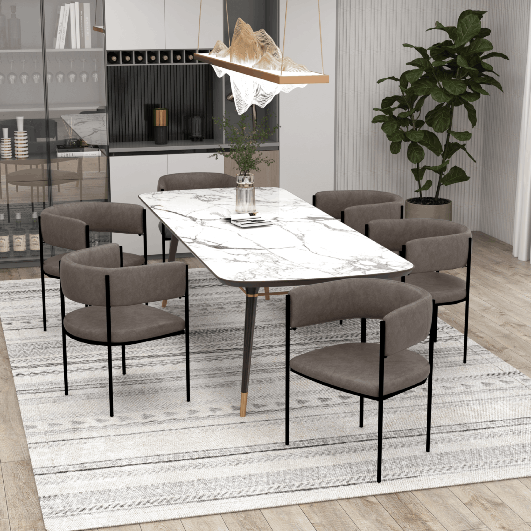Cyril Dining Chair in Leather or Velvet with Open Back Design and Powder - Coated Iron Frame