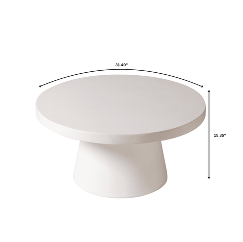 Dune Round 32" Wide Coffee Table in Fiberstone with a Pedestal Base