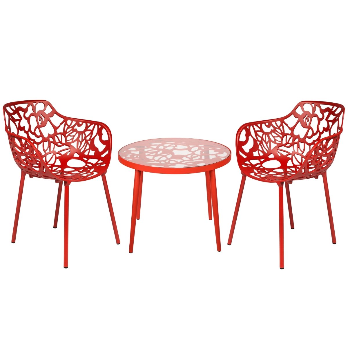 Devon 3 - Piece Patio Dining Set: Aluminum Table with Glass Top & 2 Flower Arm Chairs