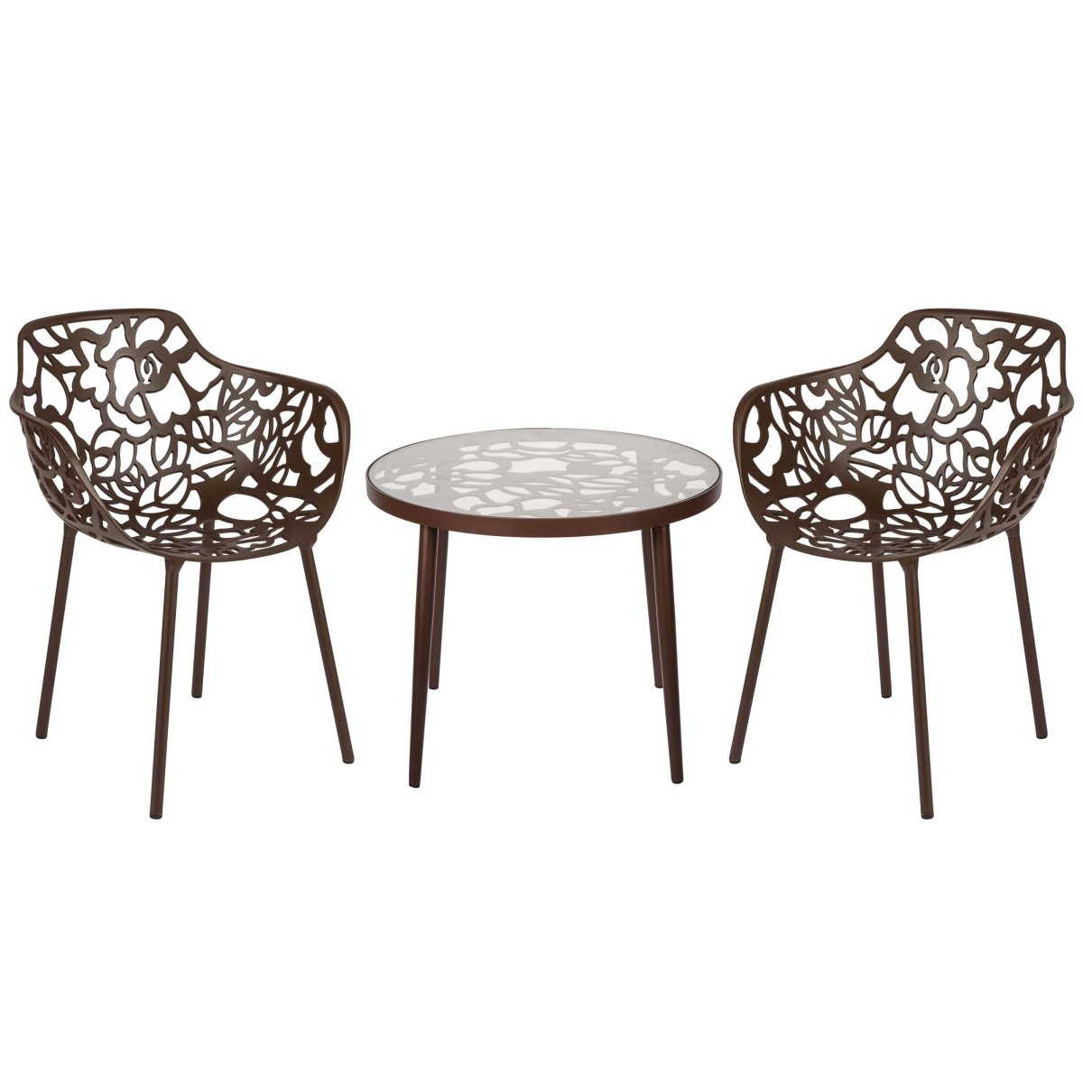 Devon 3 - Piece Patio Dining Set: Aluminum Table with Glass Top & 2 Flower Arm Chairs