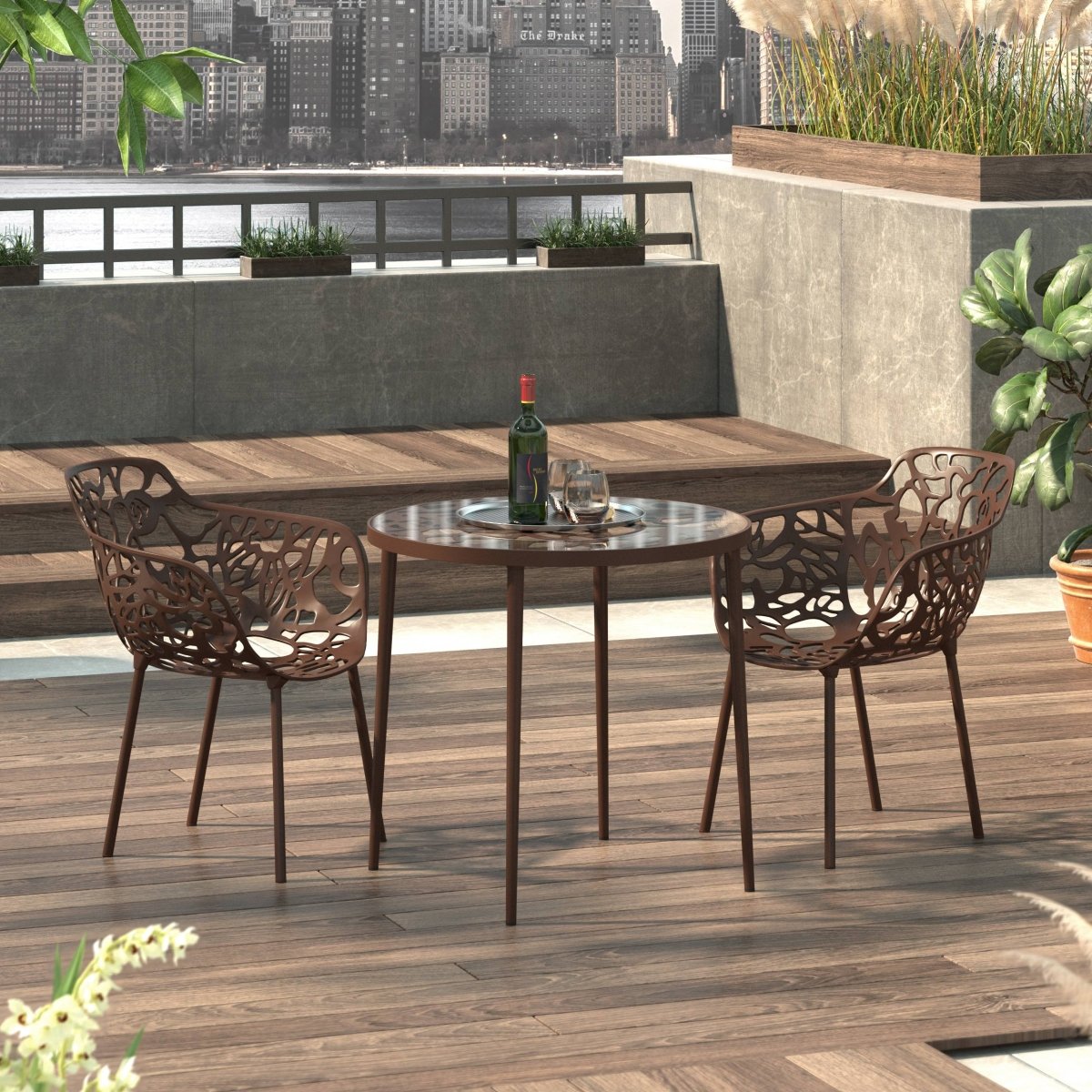Devon 3 - Piece Patio Dining Set: Aluminum Table with Glass Top & 2 Flower Arm Chairs
