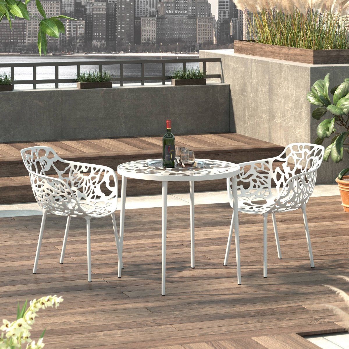Devon 3 - Piece Patio Dining Set: Aluminum Table with Glass Top & 2 Flower Arm Chairs