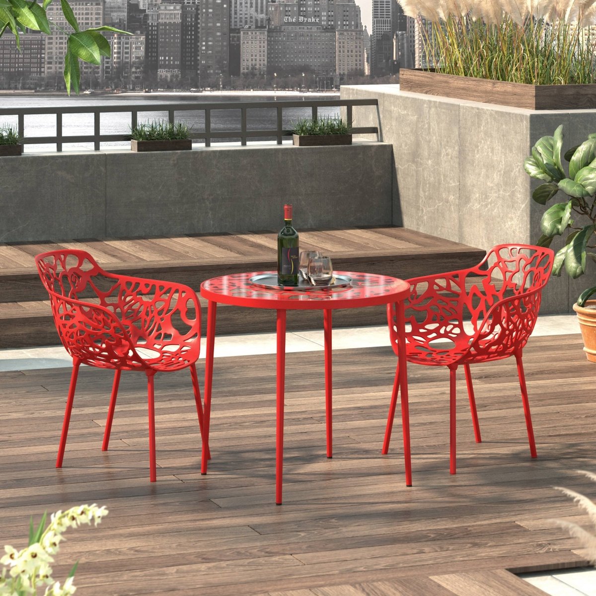 Devon 3 - Piece Patio Dining Set: Aluminum Table with Glass Top & 2 Flower Arm Chairs