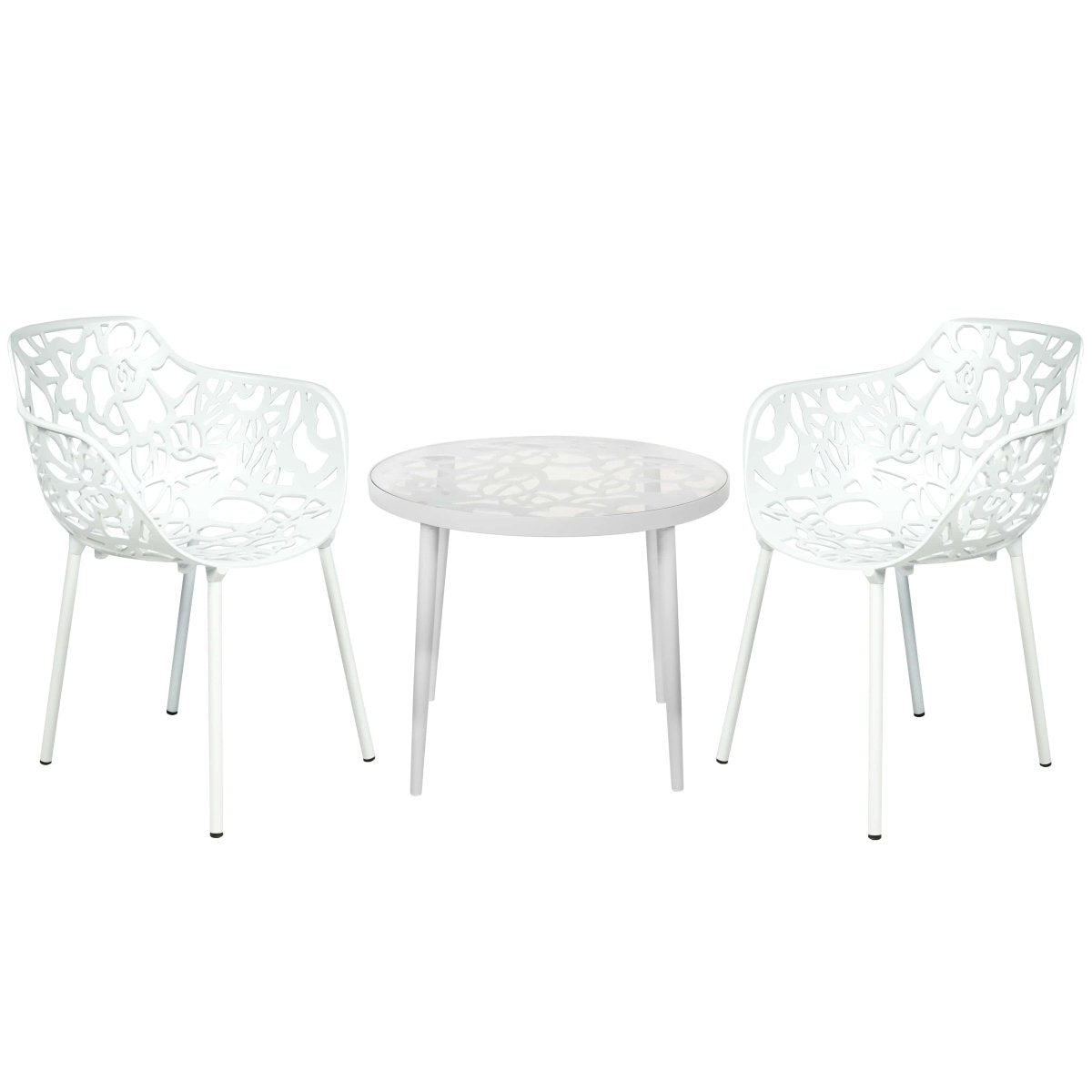 Devon 3 - Piece Patio Dining Set: Aluminum Table with Glass Top & 2 Flower Arm Chairs