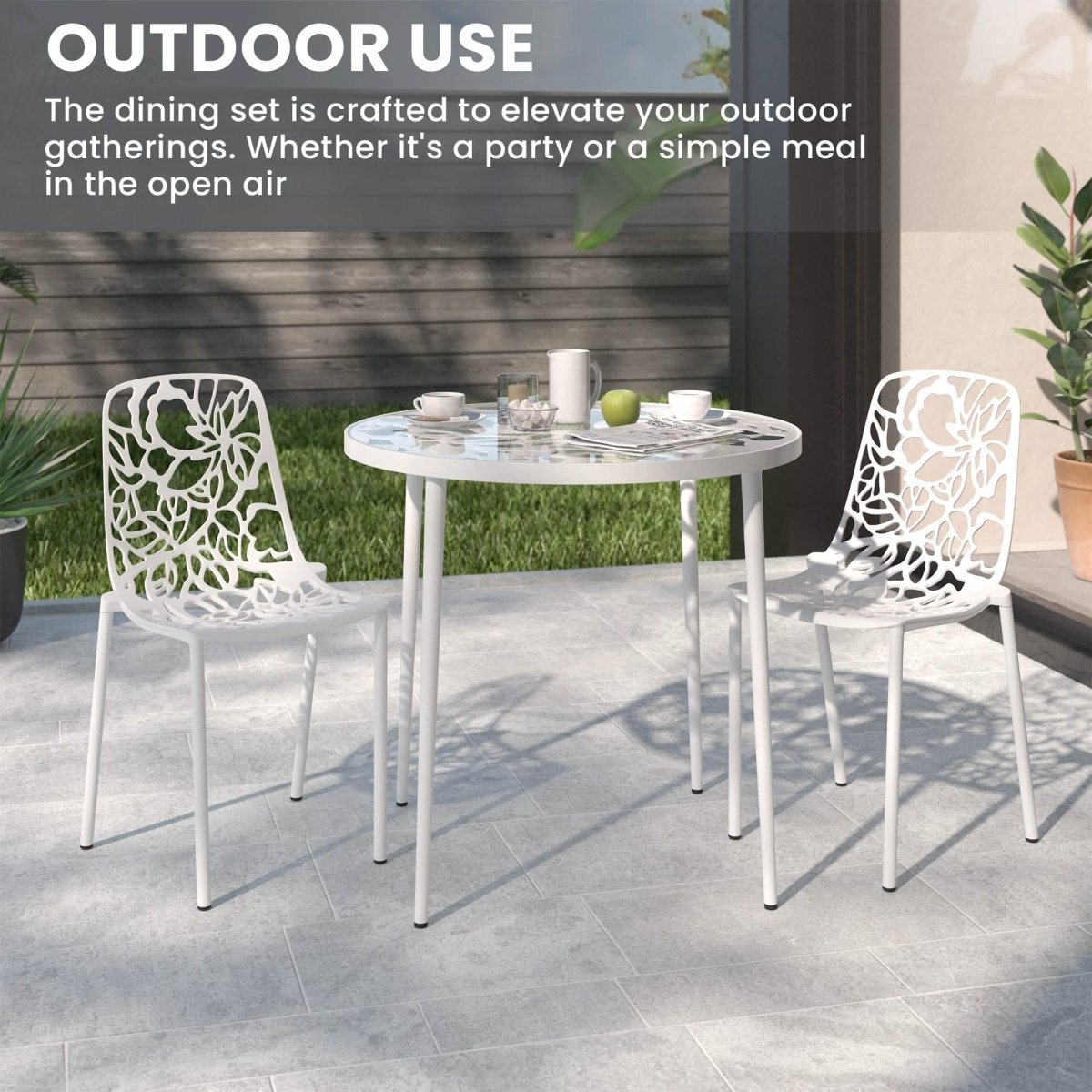 Devon 3 - Piece Patio Dining Set: Aluminum Table with Glass Top & 2 Stackable Flower Chairs
