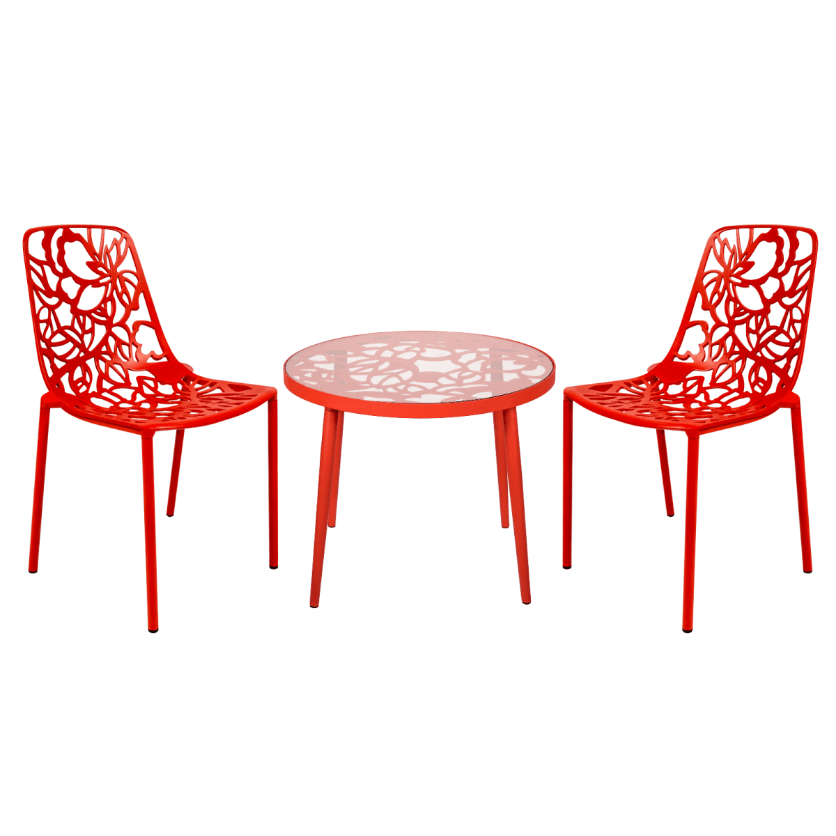 Devon 3 - Piece Patio Dining Set: Aluminum Table with Glass Top & 2 Stackable Flower Chairs
