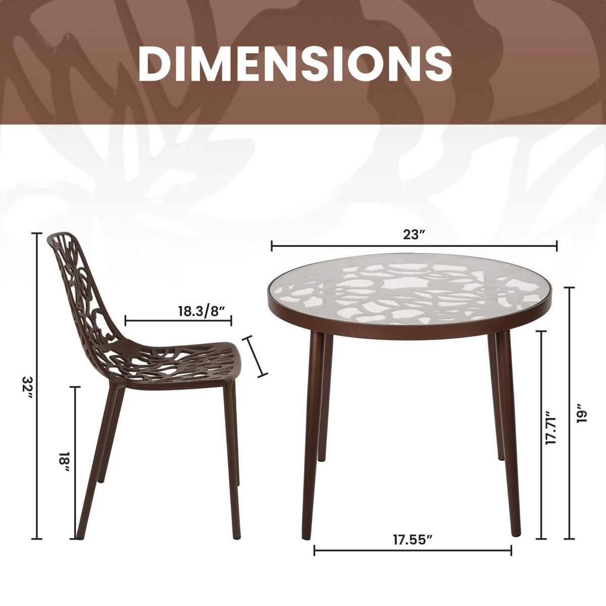 Devon 3 - Piece Patio Dining Set: Aluminum Table with Glass Top & 2 Stackable Flower Chairs