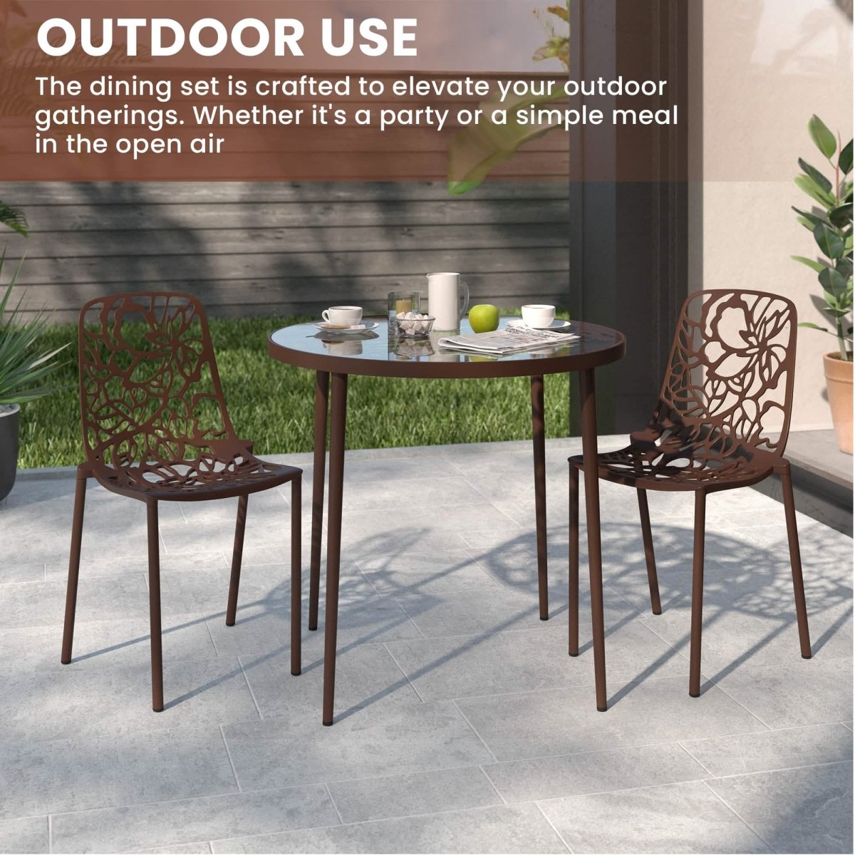 Devon 3 - Piece Patio Dining Set: Aluminum Table with Glass Top & 2 Stackable Flower Chairs