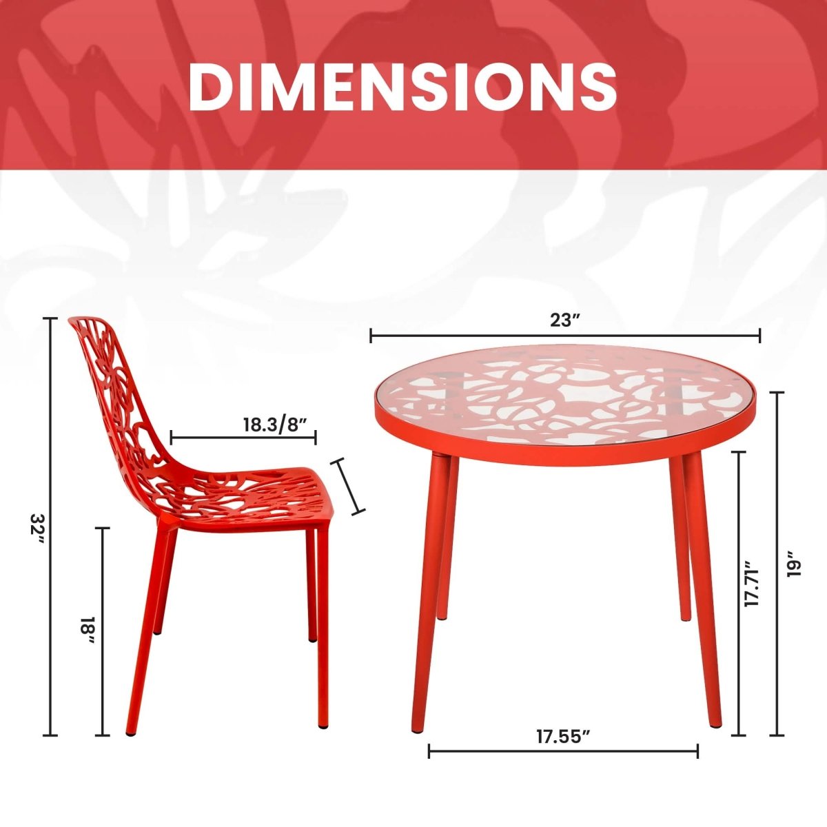 Devon 3 - Piece Patio Dining Set: Aluminum Table with Glass Top & 2 Stackable Flower Chairs