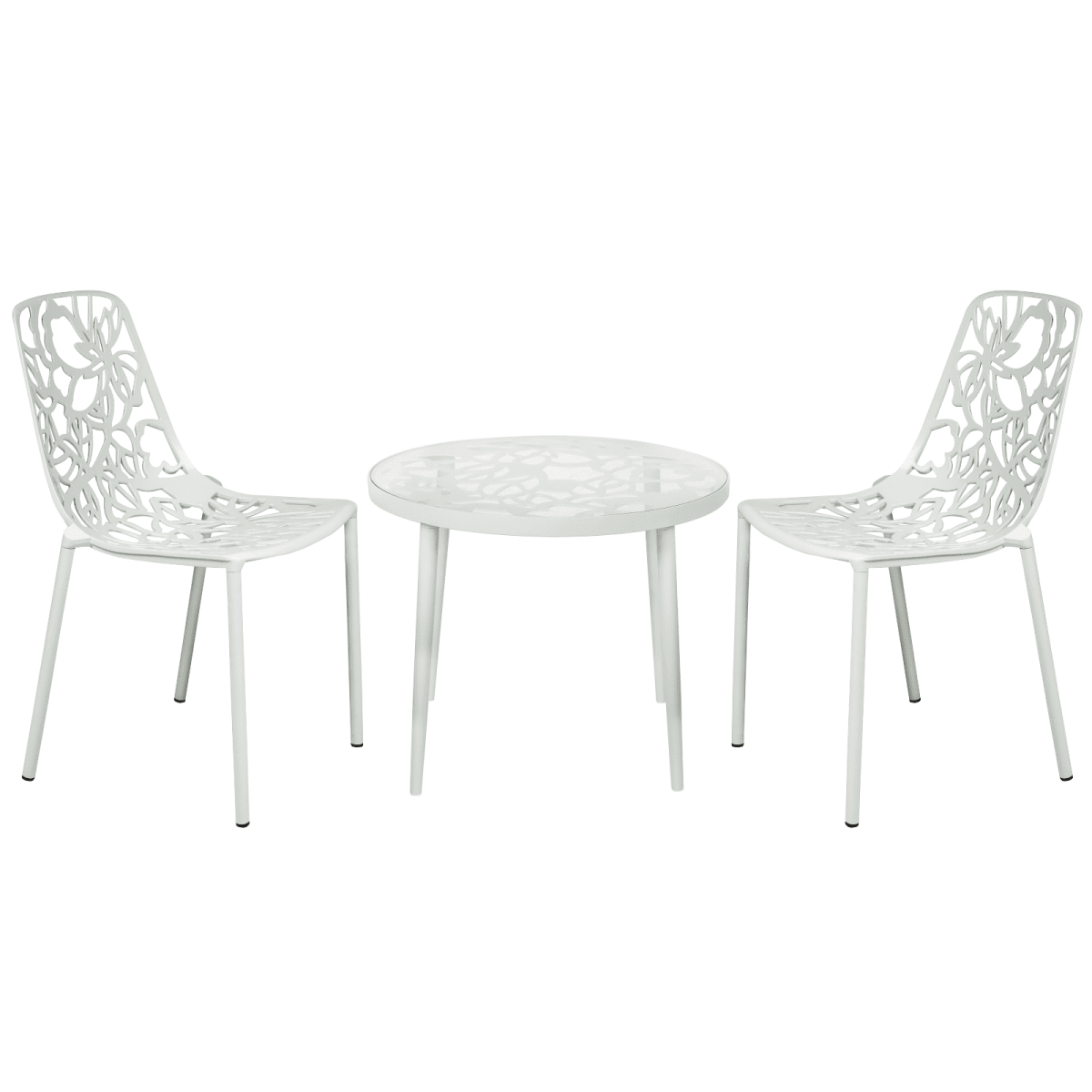 Devon 3 - Piece Patio Dining Set: Aluminum Table with Glass Top & 2 Stackable Flower Chairs