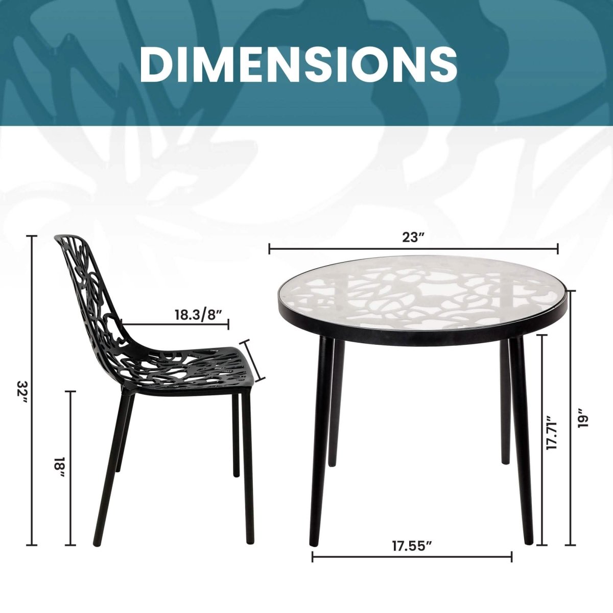 Devon 3 - Piece Patio Dining Set: Aluminum Table with Glass Top & 2 Stackable Flower Chairs