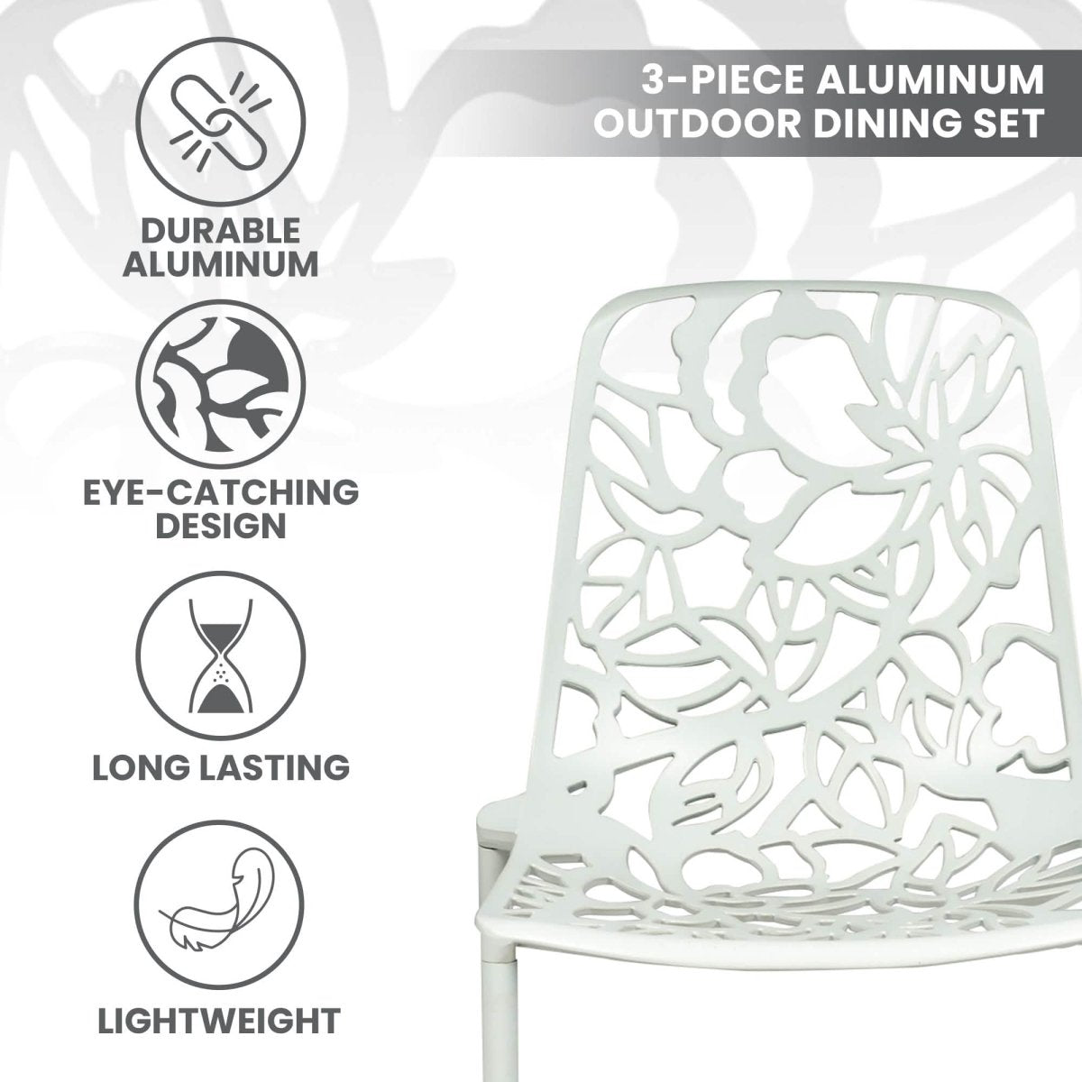 Devon 3 - Piece Patio Dining Set: Aluminum Table with Glass Top & 2 Stackable Flower Chairs
