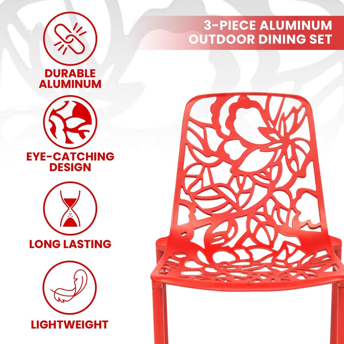 Devon 3 - Piece Patio Dining Set: Aluminum Table with Glass Top & 2 Stackable Flower Chairs