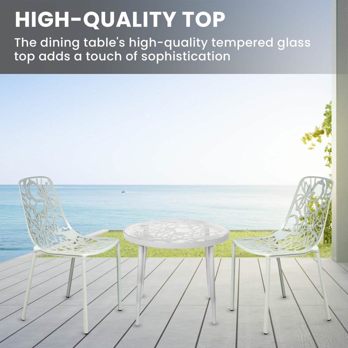 Devon 3 - Piece Patio Dining Set: Aluminum Table with Glass Top & 2 Stackable Flower Chairs