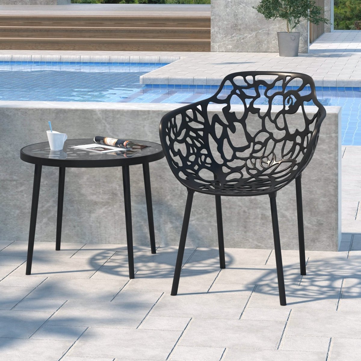 Devon Tree Design Glass Top Aluminum Base Indoor Outdoor Bistro Dining Table