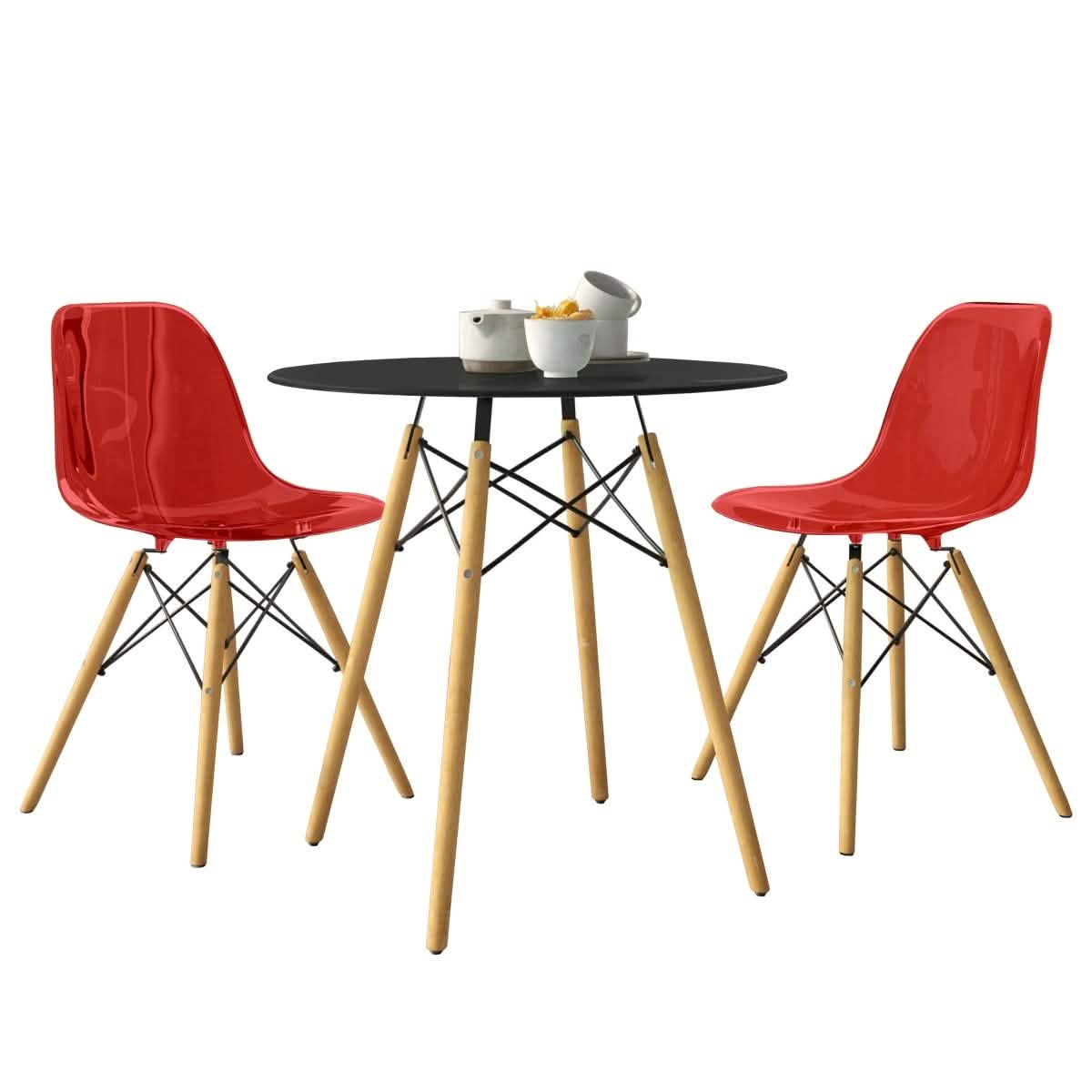 Dover 3 - Piece Dining Set with Round Black MDF Top Bistro Table and 2 Plastic Chairs