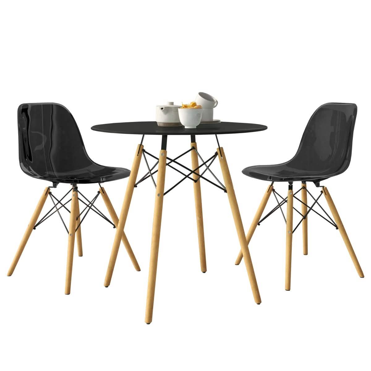 Dover 3 - Piece Dining Set with Round Black MDF Top Bistro Table and 2 Plastic Chairs