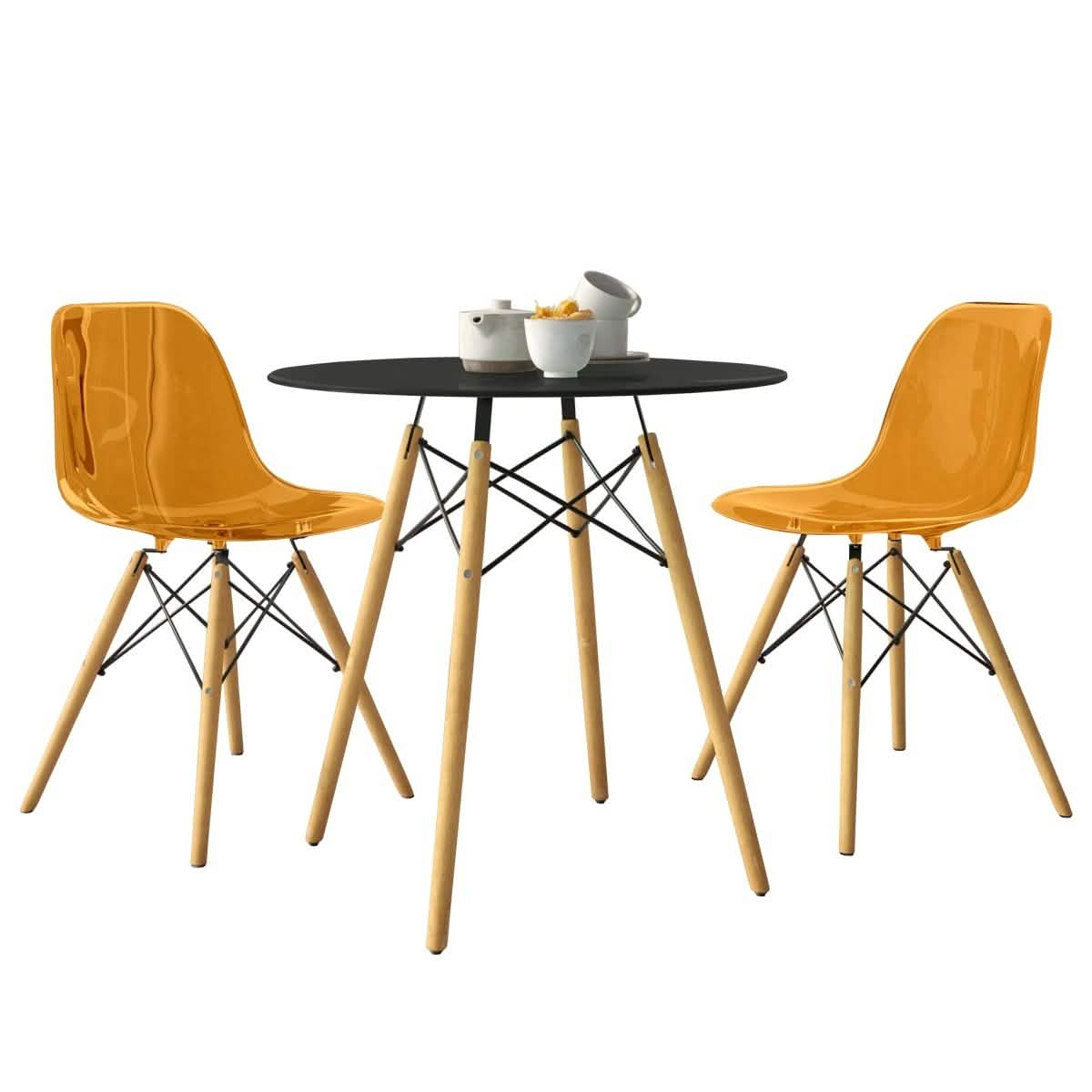Dover 3 - Piece Dining Set with Round Black MDF Top Bistro Table and 2 Plastic Chairs