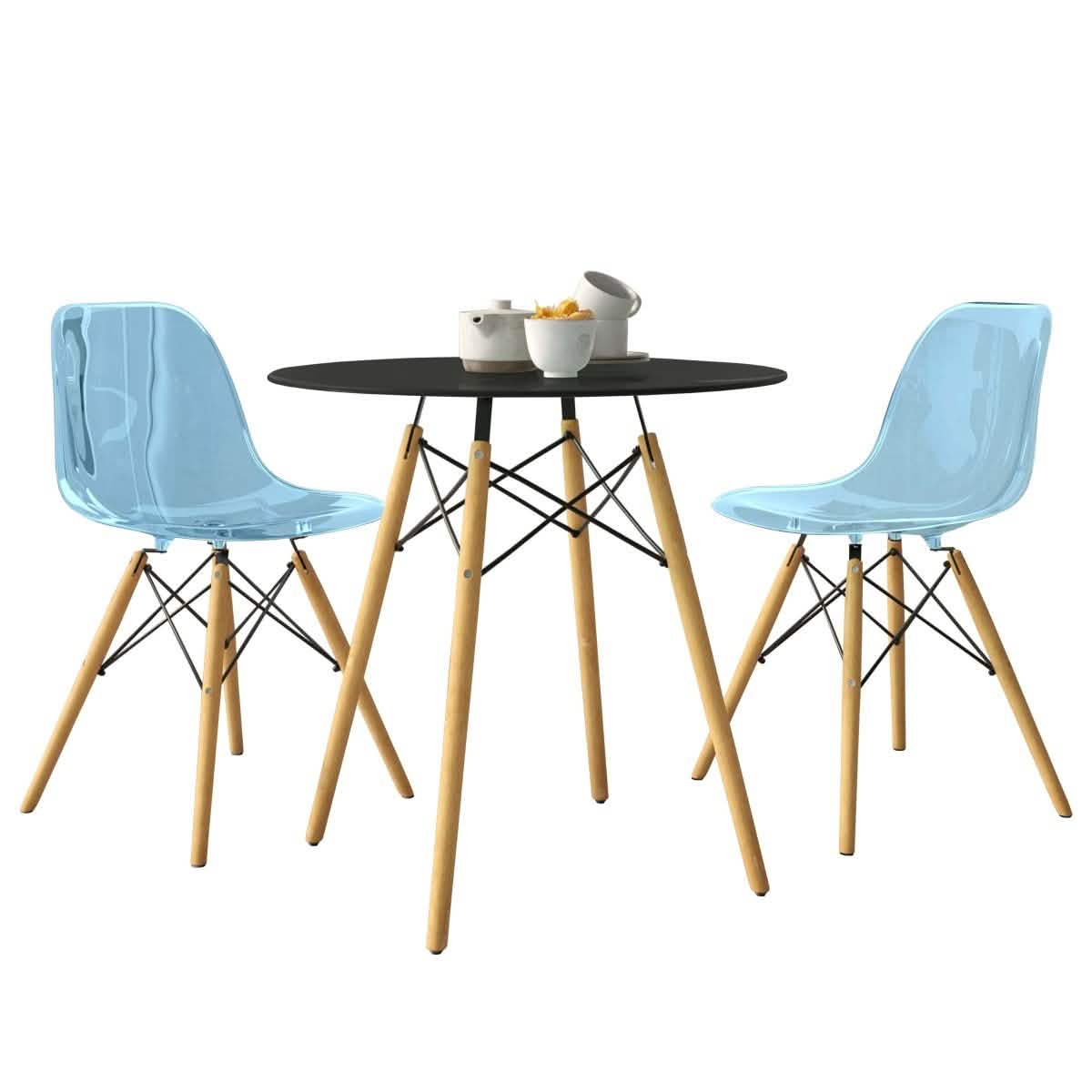 Dover 3 - Piece Dining Set with Round Black MDF Top Bistro Table and 2 Plastic Chairs