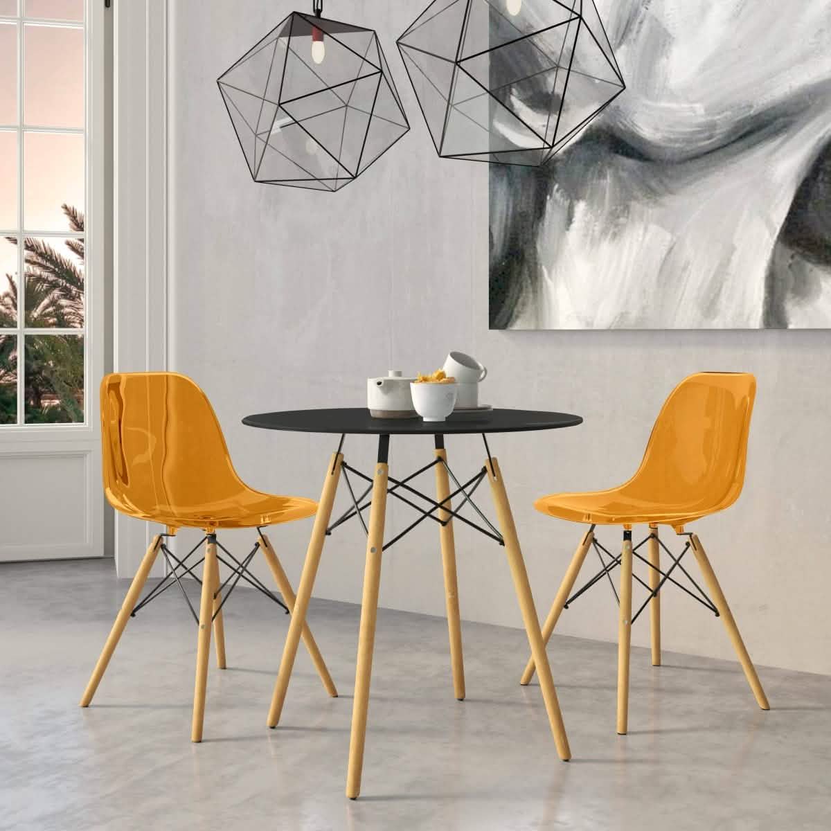 Dover 3 - Piece Dining Set with Round Black MDF Top Bistro Table and 2 Plastic Chairs