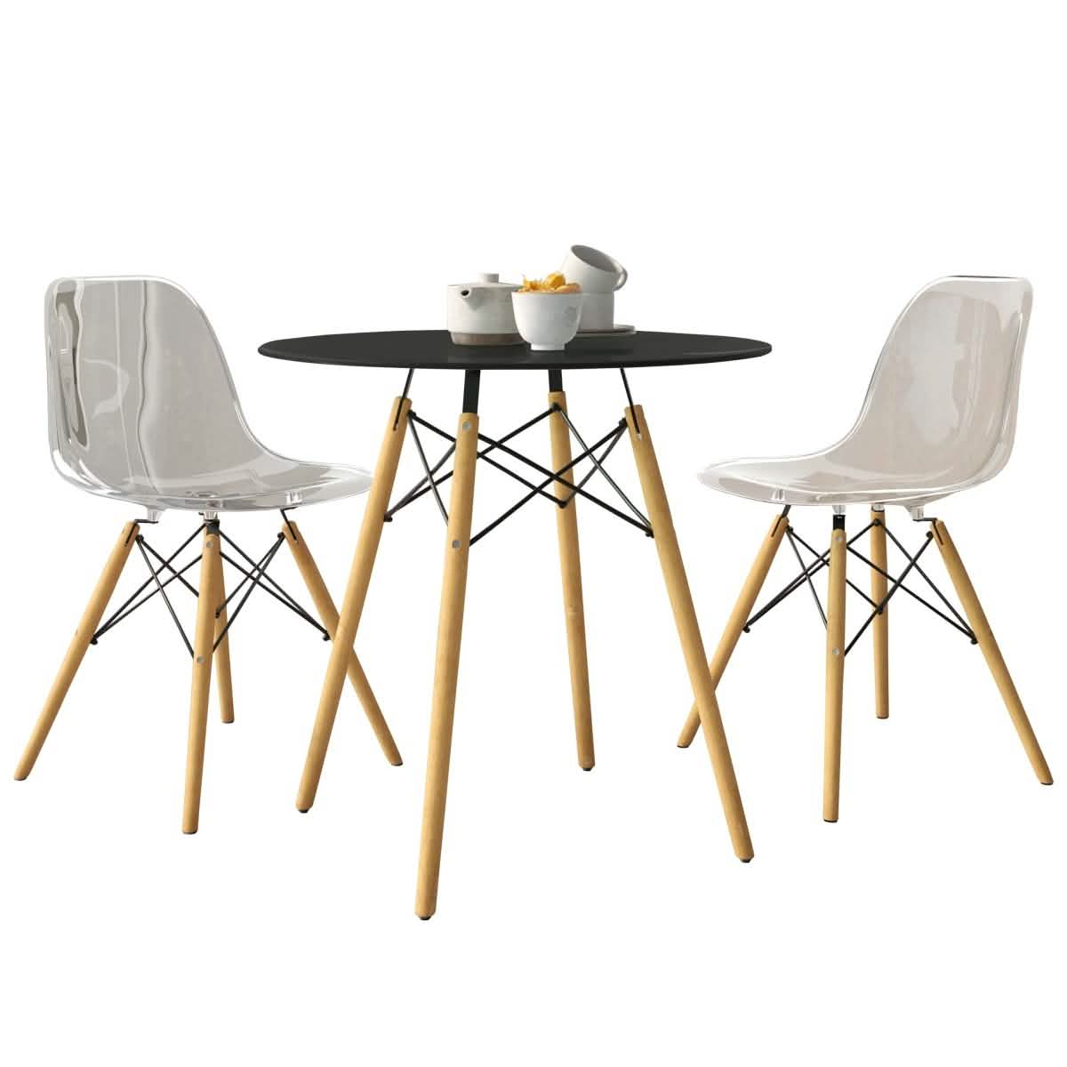 Dover 3 - Piece Dining Set with Round Black MDF Top Bistro Table and 2 Plastic Chairs