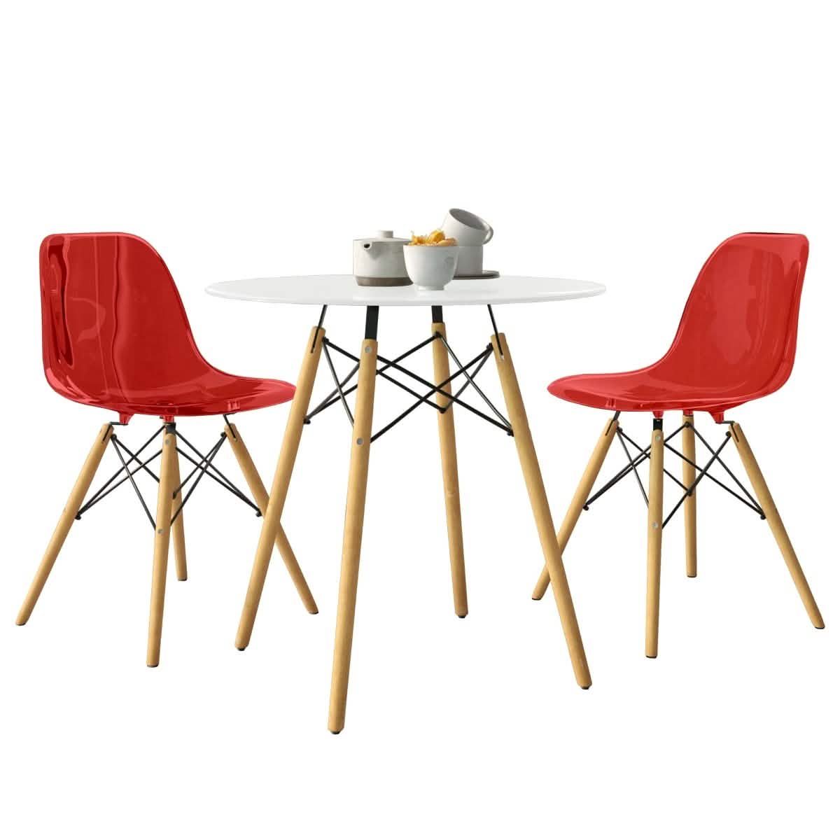 Dover 3 - Piece Dining Set with Round White MDF Top Bistro Table and 2 Plastic Chairs