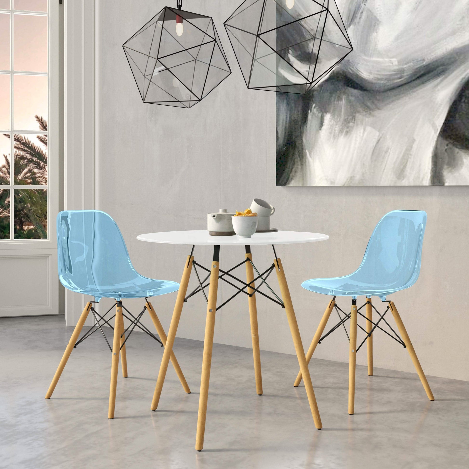 Dover 3 - Piece Dining Set with Round White MDF Top Bistro Table and 2 Plastic Chairs