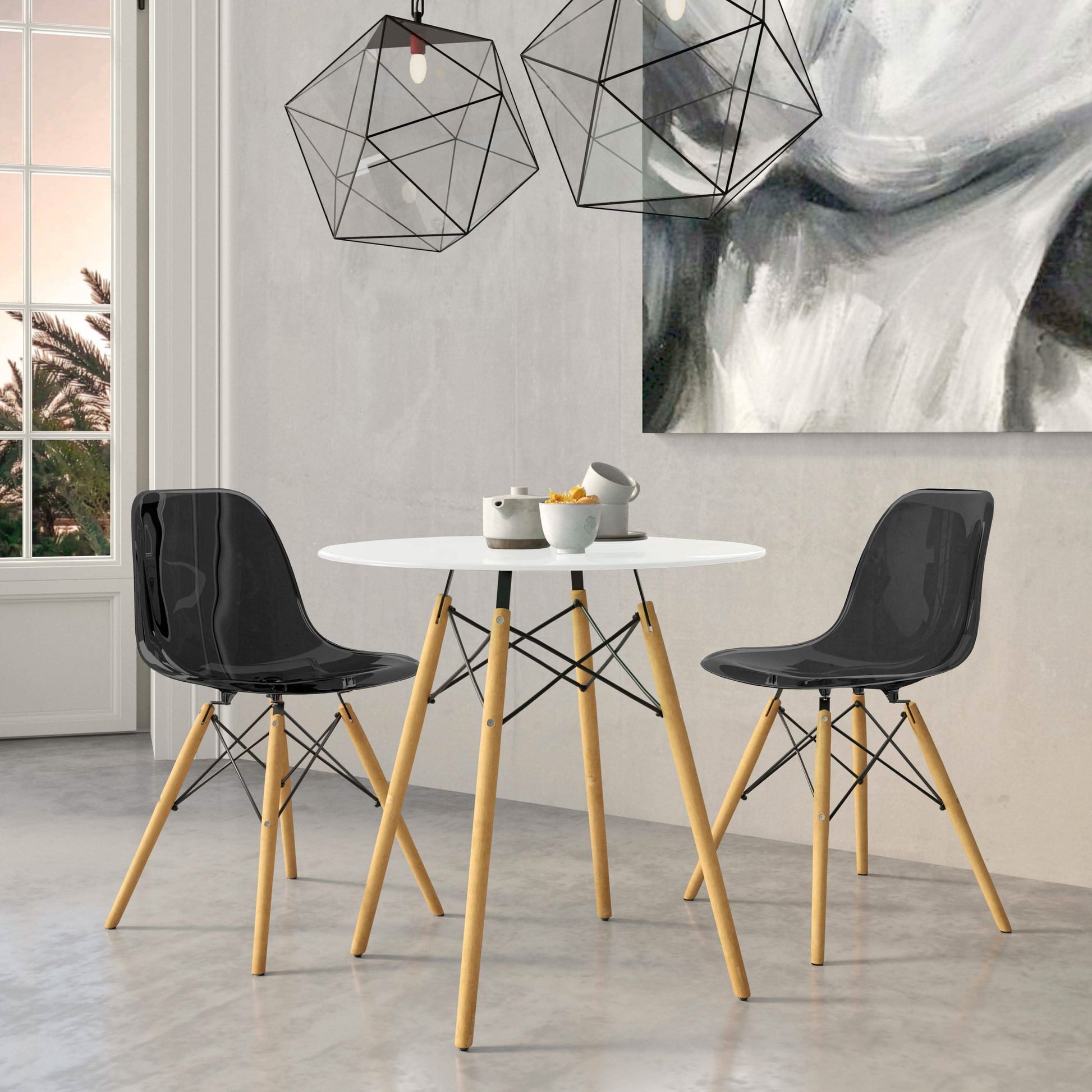 Dover 3 - Piece Dining Set with Round White MDF Top Bistro Table and 2 Plastic Chairs
