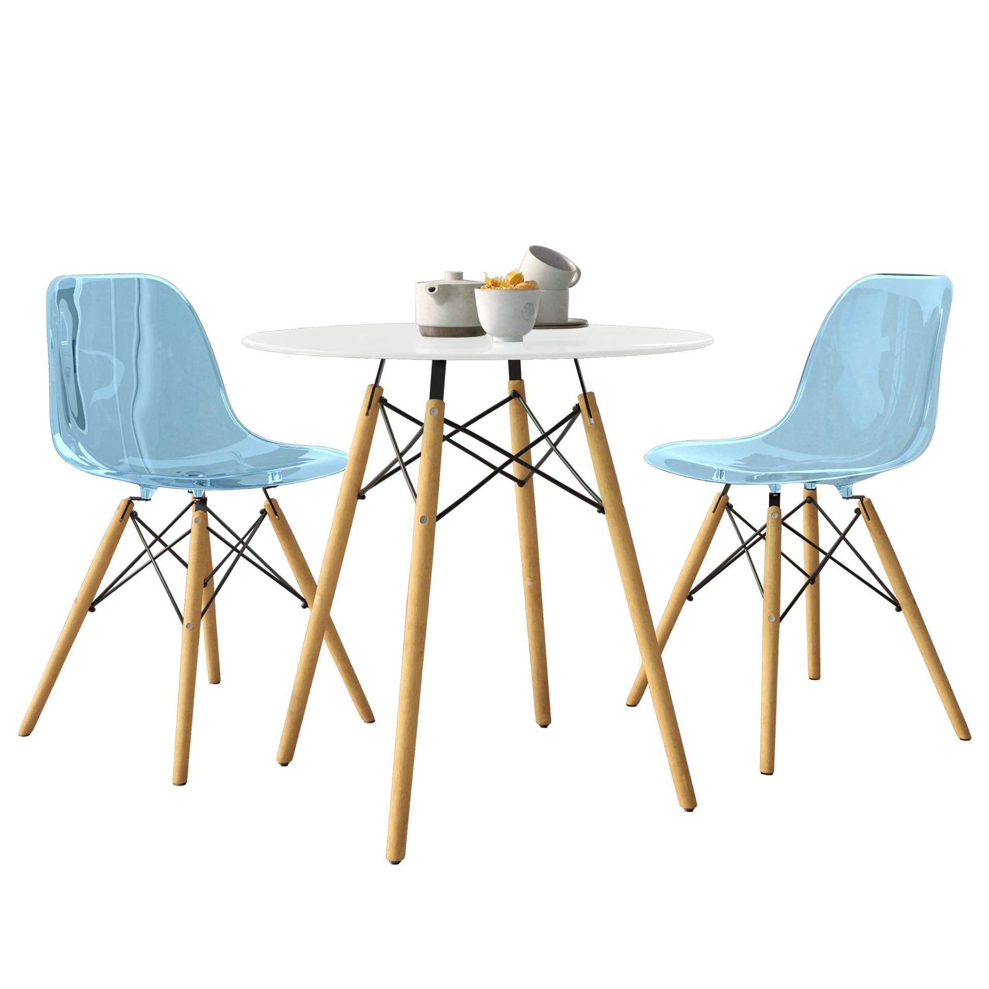 Dover 3 - Piece Dining Set with Round White MDF Top Bistro Table and 2 Plastic Chairs
