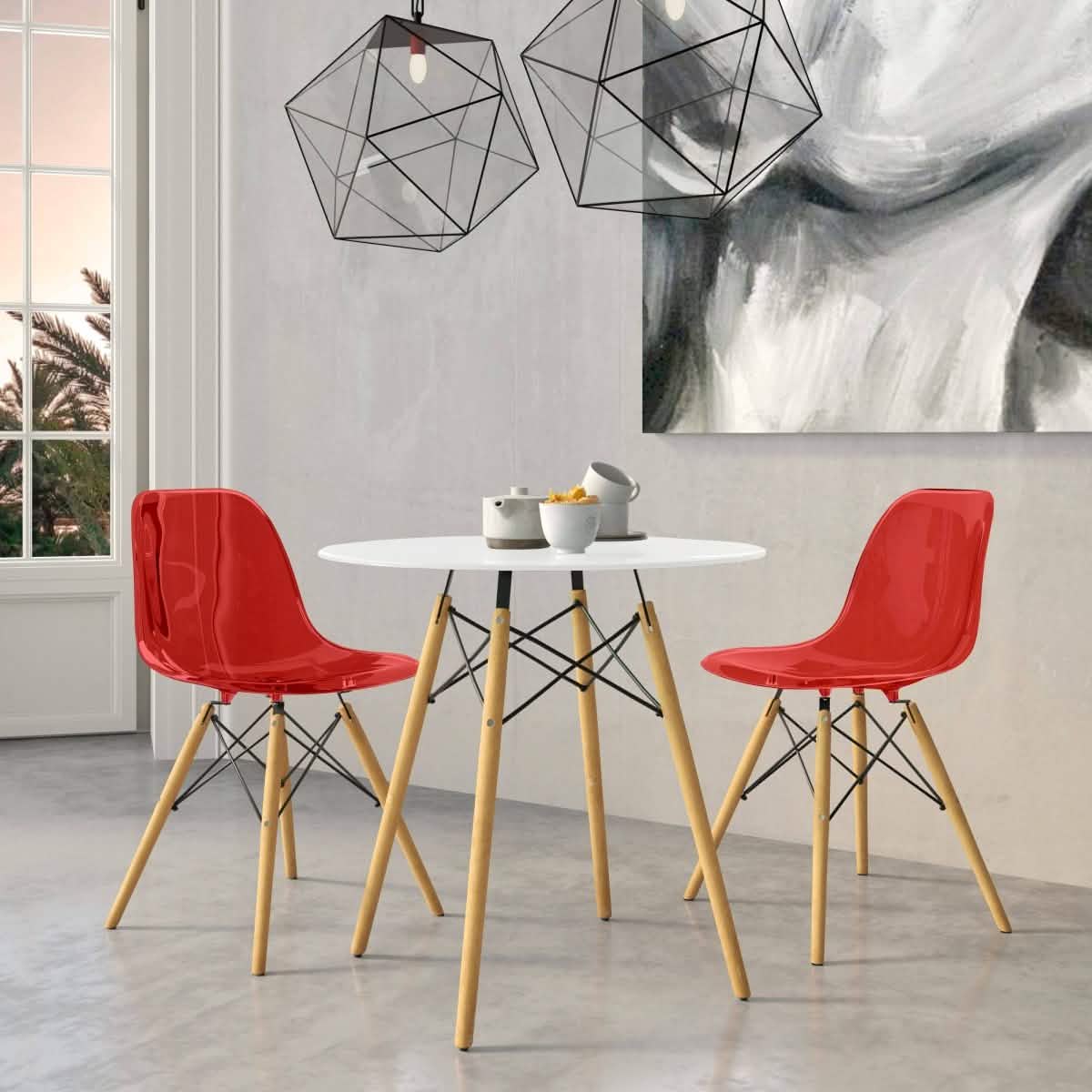 Dover 3 - Piece Dining Set with Round White MDF Top Bistro Table and 2 Plastic Chairs