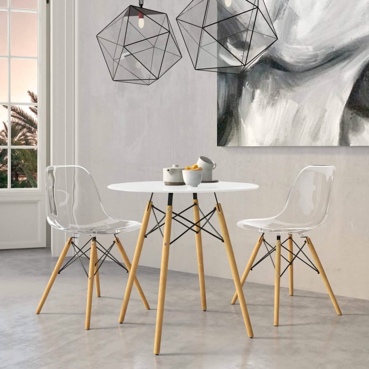 Dover 3 - Piece Dining Set with Round White MDF Top Bistro Table and 2 Plastic Chairs