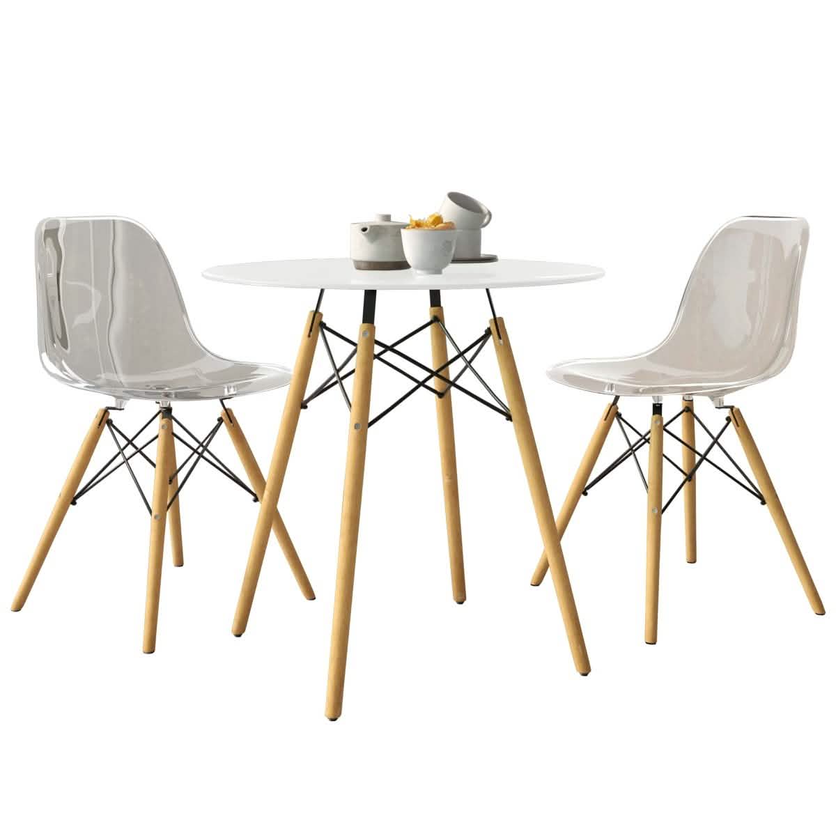 Dover 3 - Piece Dining Set with Round White MDF Top Bistro Table and 2 Plastic Chairs