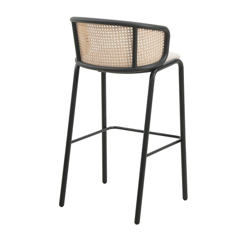 Ervilla Mid-Century Modern Wicker Bar Stool with Fabric Seat and Black Powder Coated Steel Frame