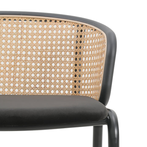 Ervilla Mid-Century Modern Wicker Bar Stool with Fabric Seat and Black Powder Coated Steel Frame