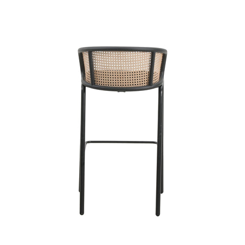 Ervilla Mid-Century Modern Wicker Bar Stool with Fabric Seat and Black Powder Coated Steel Frame