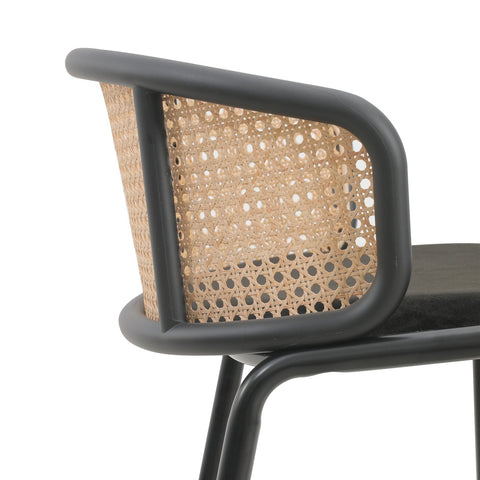 Ervilla Mid-Century Modern Wicker Bar Stool with Fabric Seat and Black Powder Coated Steel Frame