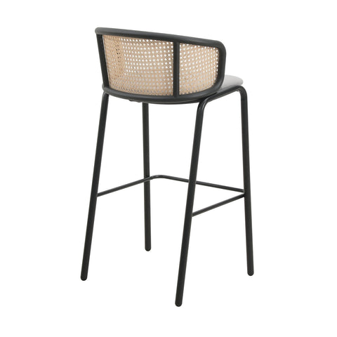 Ervilla Mid-Century Modern Wicker Bar Stool with Fabric Seat and Black Powder Coated Steel Frame