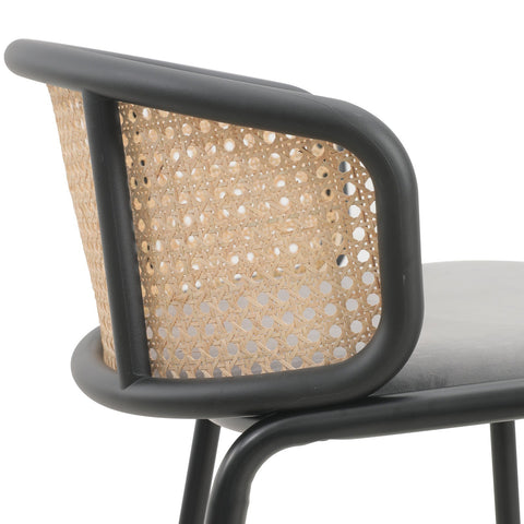 Ervilla Mid-Century Modern Wicker Bar Stool with Fabric Seat and Black Powder Coated Steel Frame