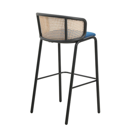 Ervilla Mid-Century Modern Wicker Bar Stool with Fabric Seat and Black Powder Coated Steel Frame