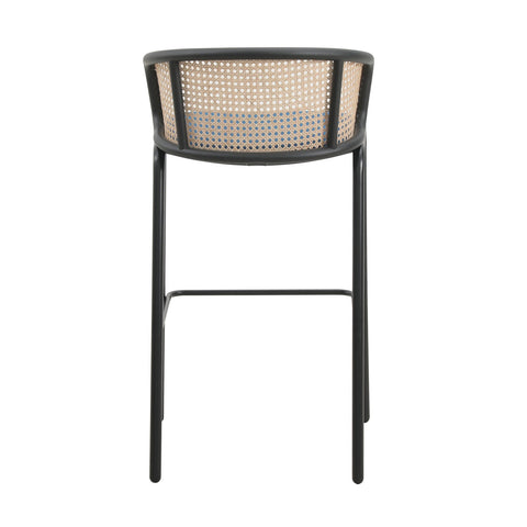 Ervilla Mid-Century Modern Wicker Bar Stool with Fabric Seat and Black Powder Coated Steel Frame