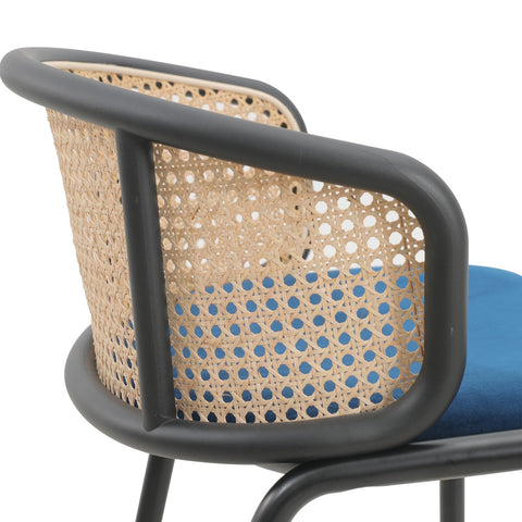 Ervilla Mid-Century Modern Wicker Bar Stool with Fabric Seat and Black Powder Coated Steel Frame