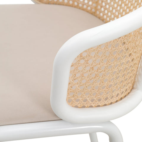 Ervilla Modern Wicker Bar Stool with Fabric Seat and White Powder Coated Steel Frame