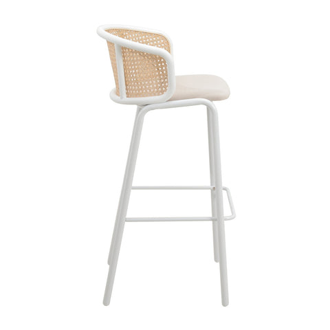 Ervilla Modern Wicker Bar Stool with Fabric Seat and White Powder Coated Steel Frame