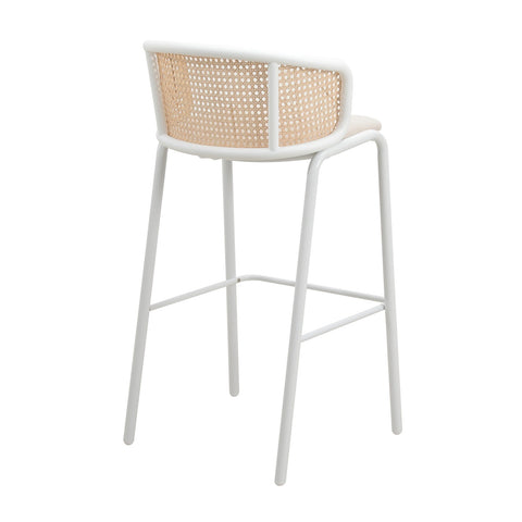 Ervilla Modern Wicker Bar Stool with Fabric Seat and White Powder Coated Steel Frame