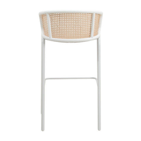 Ervilla Modern Wicker Bar Stool with Fabric Seat and White Powder Coated Steel Frame