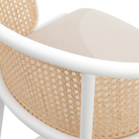 Ervilla Modern Wicker Bar Stool with Fabric Seat and White Powder Coated Steel Frame